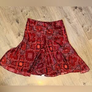 New York & Company 100% Silk Red Paisley A-Line Skirt